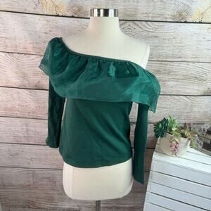 J Crew Organza Off Shoulder Green Ruffle Blouse Size‎ Extra Small